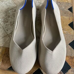 Rothy's Beige Flats with Blue Trim